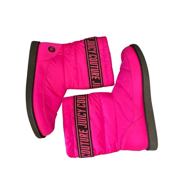 Juicy Couture Womens Hot Pink Winter Boots Size 10 Neon Retro Sporty Cute Barbie - Picture 1 of 11
